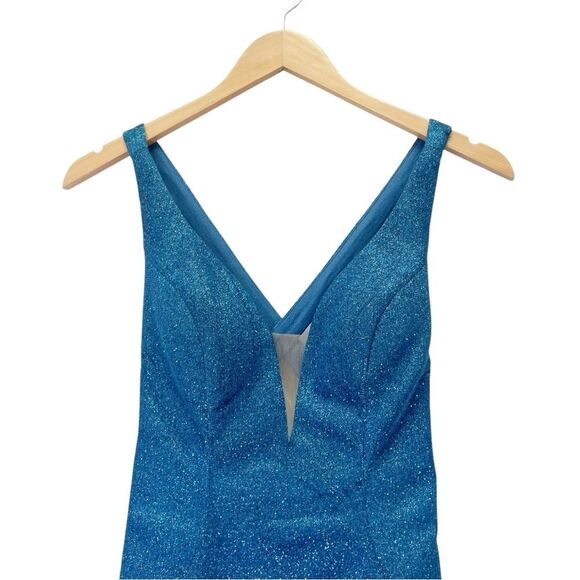 Alyce Paris Mini Dress Size 4 Shimmer Blue Sparkle Cross Strap Open Back #4180 - Picture 5 of 13